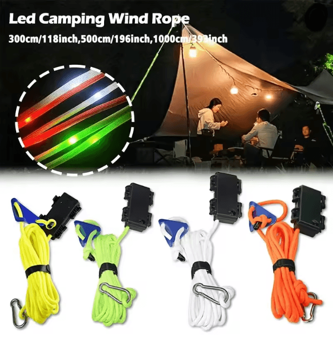 Camping Tent Rope LED Light Waterproof Outdoor Guy Line Safety Lighting a