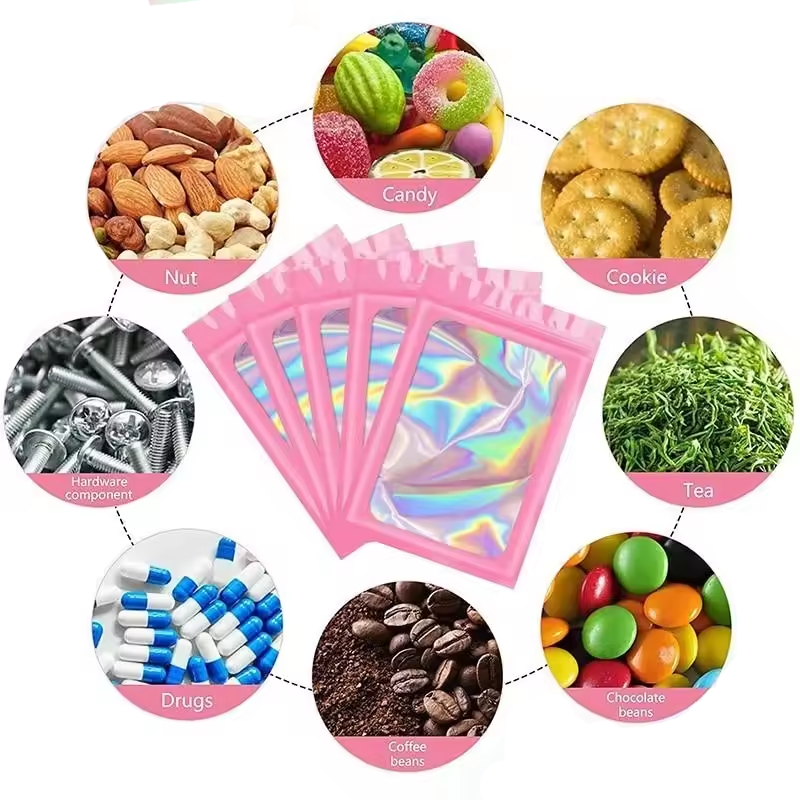 Holographic Ziplock Bags, Plastic Laser Iridescent Zip Bag For Jewelry, Manicure, Eyelash Display, Earring, Ring Storage blue 10x18cm