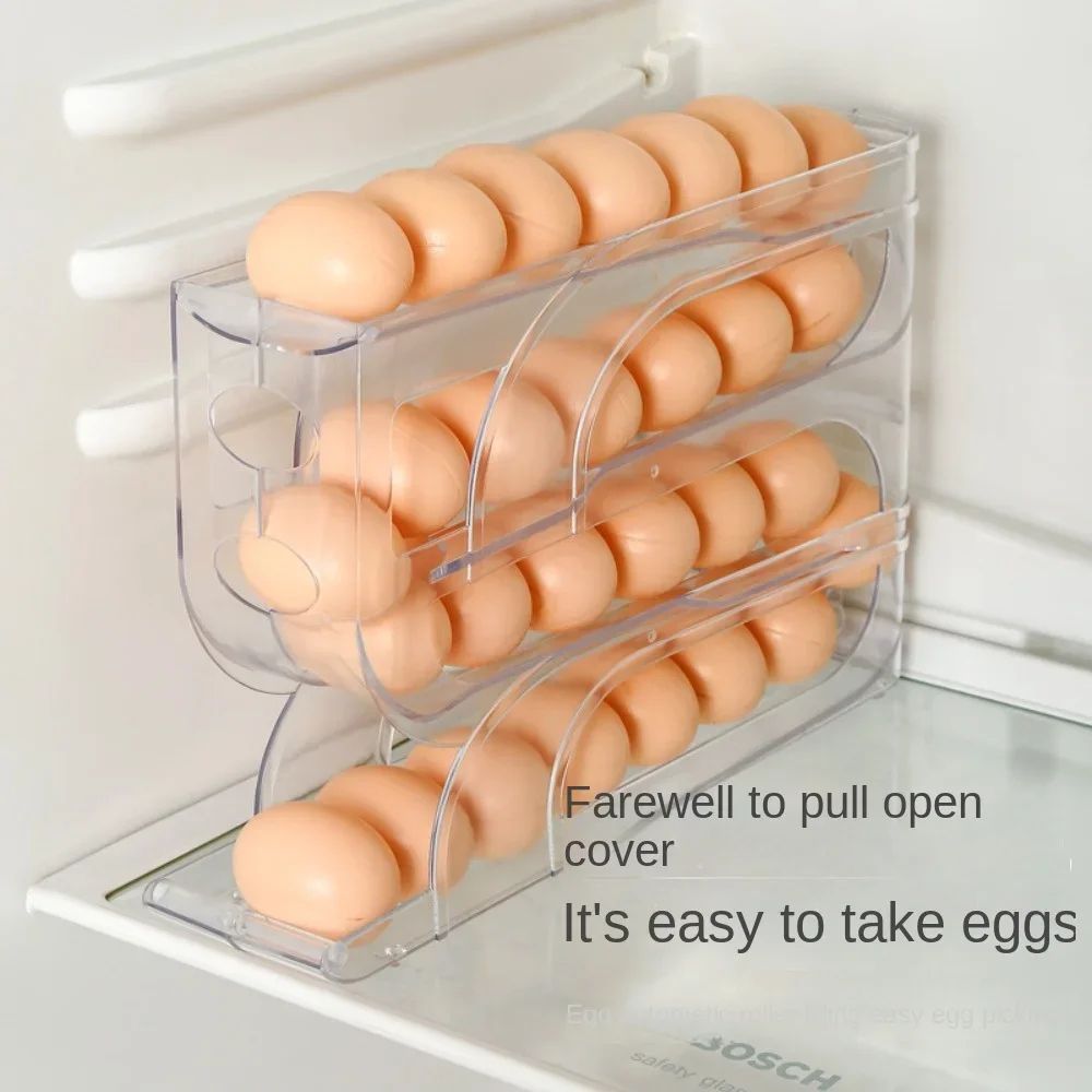 FreshFlow Automatic Egg Roller Storage Box Large Capacity 4 Tier Refrigerator Egg Organizer yellow 4 layer