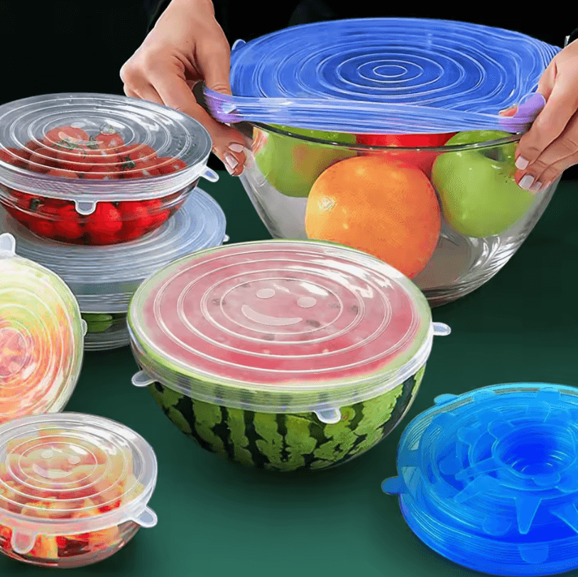 6 Pcs Silicone Cover Stretch Lids Universal Adaptable Kitchen Bowl Caps circle 6 Blue Pcs + Circle 6 Y