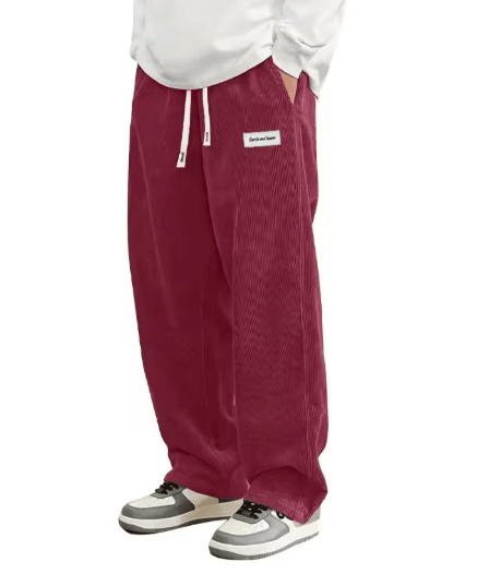 Mens Corduroy Casual Pants Loose Fit Elastic Waist Baggy Streetwear Trousers dark Gray m