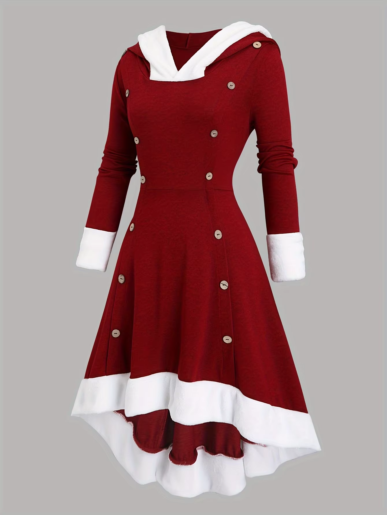 Autumn And Winter Vintage Long Hooded Dress For Women European And American Fashion red m