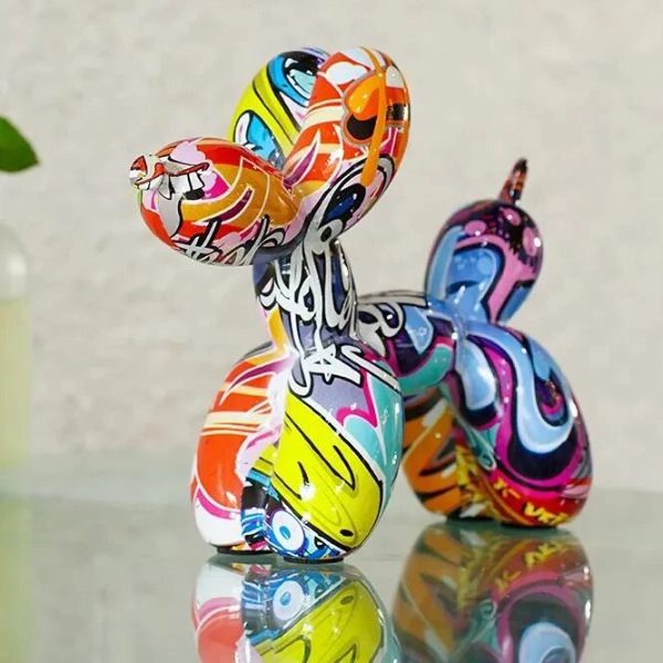 Colorful Resin Graffiti Balloon Dog Figurines For Interior Home Decoration, Artistic Animal Statue Crafts a