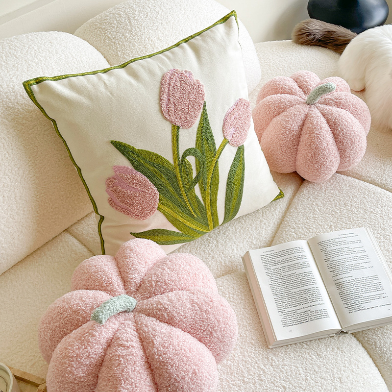 Cute Pumpkin Wind Tulip Pillow Living Room Sofa Cushion Bedhead Waist Pillow Pink Atmosphere Decoration pink
