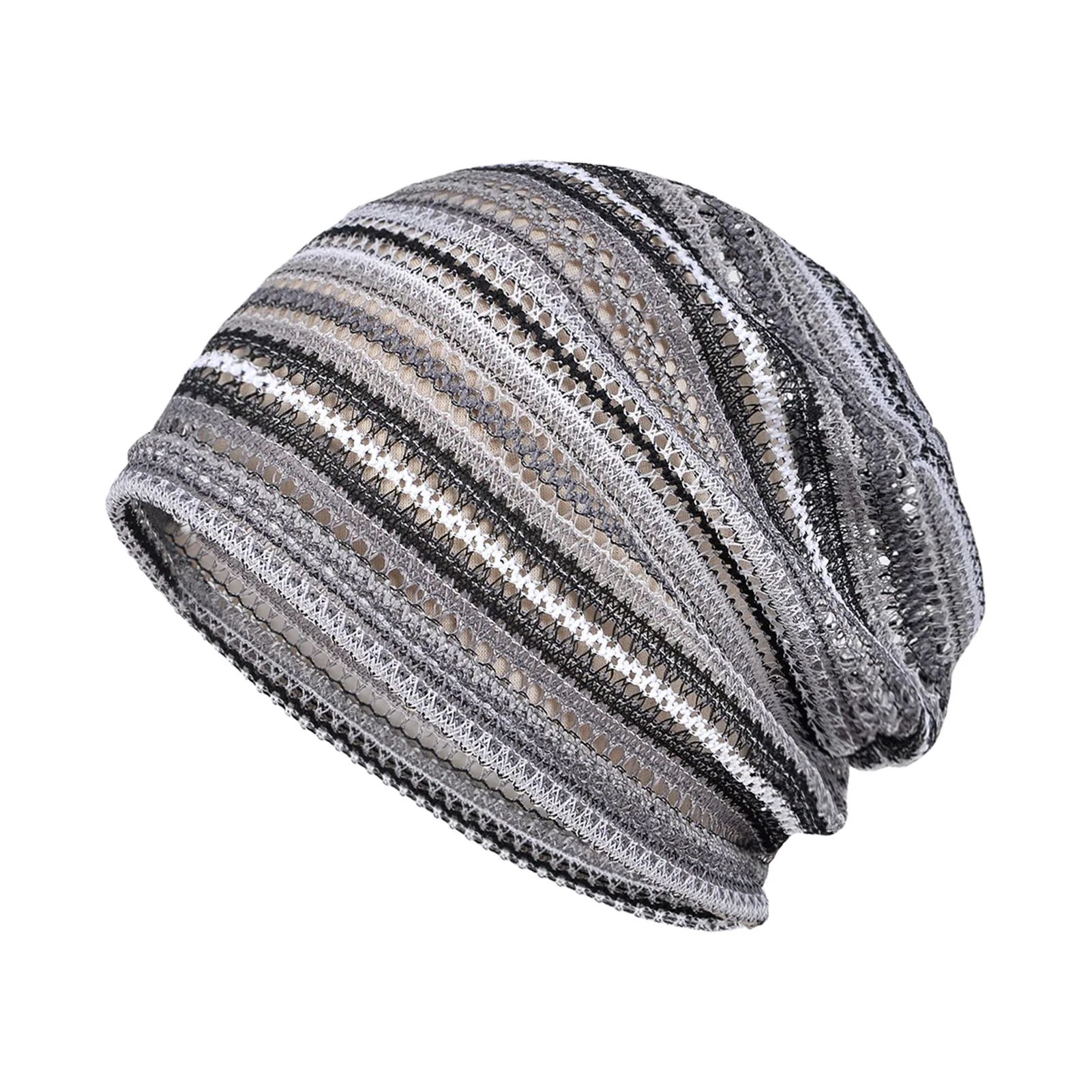 Soft Breathable Summer Beanie Hat, Striped Openwork Knit Cap For Men & Women, Lightweight Travel Outdoor Sun Friendly style 2
