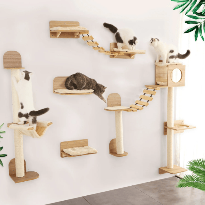 Wall Mounted Cat Climbing Rope With Wooden Steps And Sisal Scratcher For Indoor Cats moon Hammock