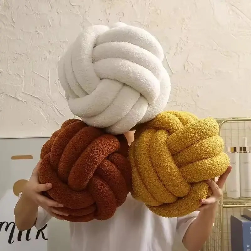 Woven Ball Pillow For Home Bedroom Decoration, Knotted Cushion With Backrest, Round Ball Shape Bed Cushion For Sofa blue