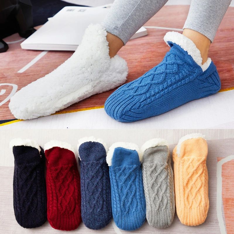 Men Thermal Slipper Socks Fuzzy Non Slip Winter Floor Socks blue 40 42(260mm) (8 9)