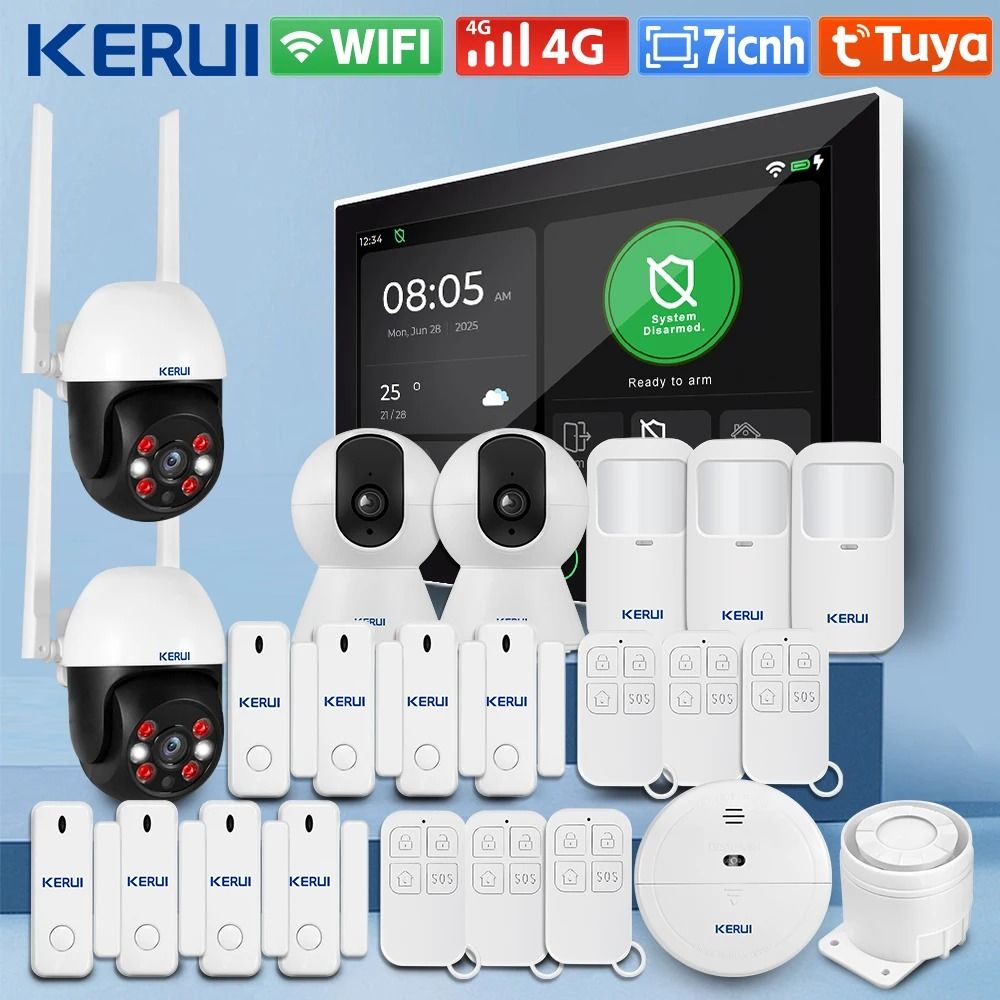 KERUI Tuya 4G WiFi Home Alarm System Wireless Security Kit With 7 Inch Touch Screen Panel 03 uk Plug
