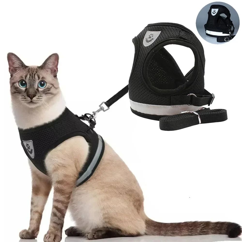 Mesh Comfort Reflective Cat And Small Dog Harness Set grey xl