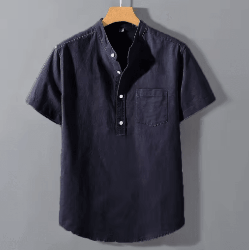 Mens Short Sleeve Stand Collar T Shirt Breathable Loose Cotton Summer Top With Pocket gray xl