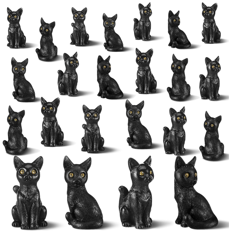 Miniature Resin Black Cat Halloween Figurines, Animals Figurines, Garden Decoration, Micro Landscape Accessories turn Head