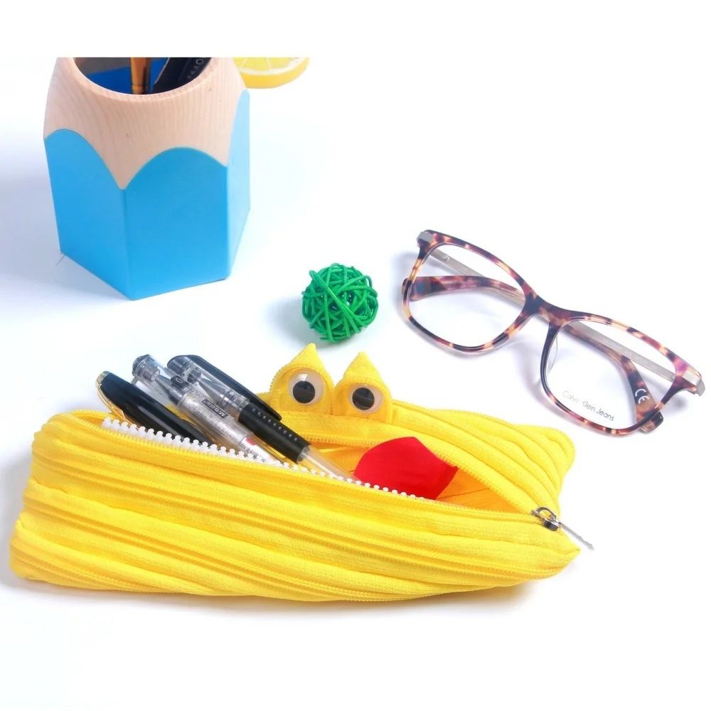 Monster Pencil Case Large Capacity Cute Pencil Pouch Zipper Pen Case For School yellow