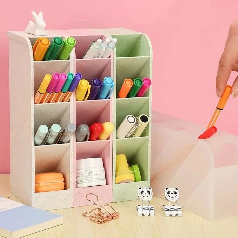 Creative Multi Functional Desktop Storage Diagonal Multi Layer Pen & Cosmetic Brush Holder black