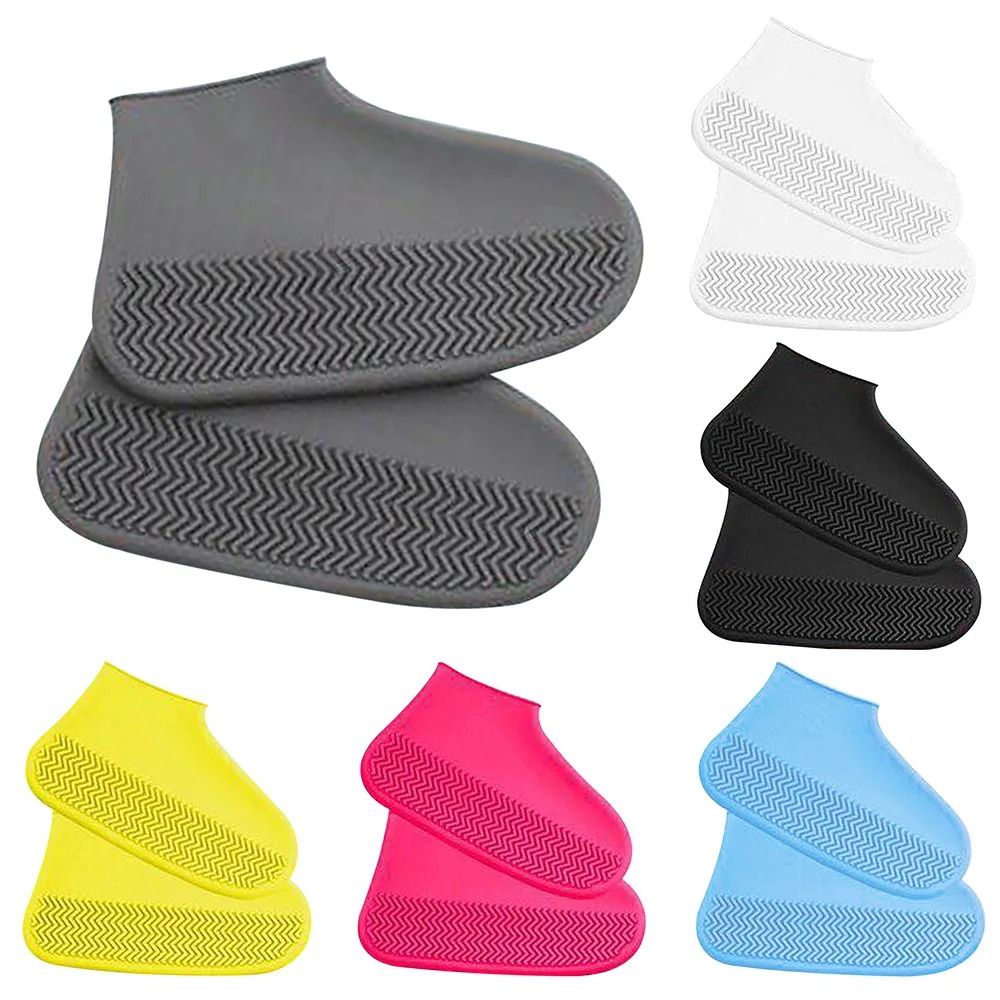 Waterproof Non Slip Silicone Rain Shoe Covers Portable Reusable Outdoor Protection yellow 2 Pairs m