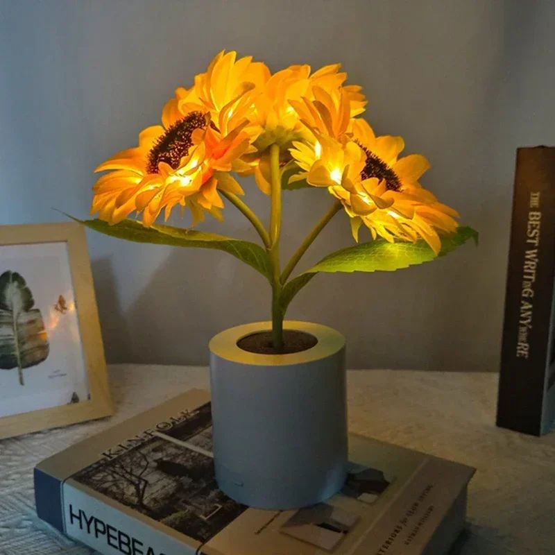 Rechargeable Sunflower LED Night Light Lamp, 3 Light Bedside Table Decor For Bedroom, Desk, Nursery Warm Glow USB Cute night Light