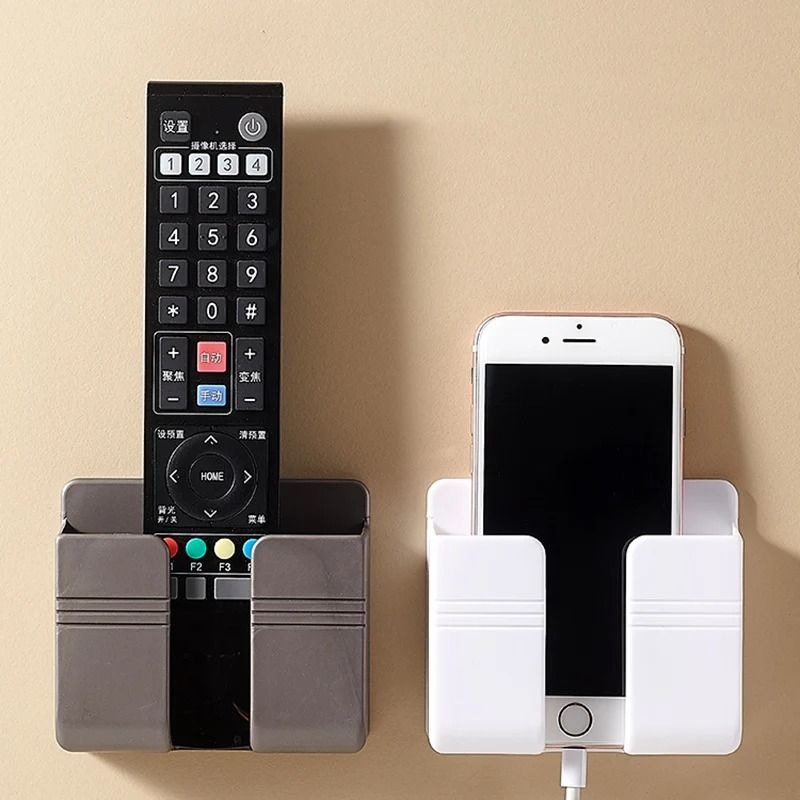 Wall Mounted Storage Box Organizer Punch Free Remote Control And Phone Charging Holder black 1 Pc