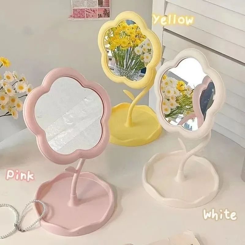 Flower Shaped Desktop Vanity Mirror Aesthetic Makeup Decor white 1 Pc