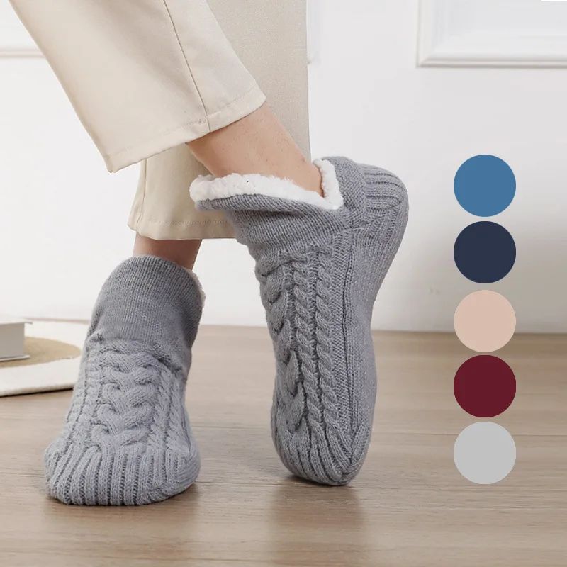 Men Thermal Slipper Socks Fuzzy Non Slip Winter Home Floor Socks grey 43 45(280mm) (10 11.5)