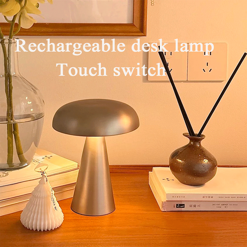 Retro Mushroom LED Table Lamp With Touch Sensor, Rechargeable Bedside Reading Lights For Bedroom And Bar Decor black