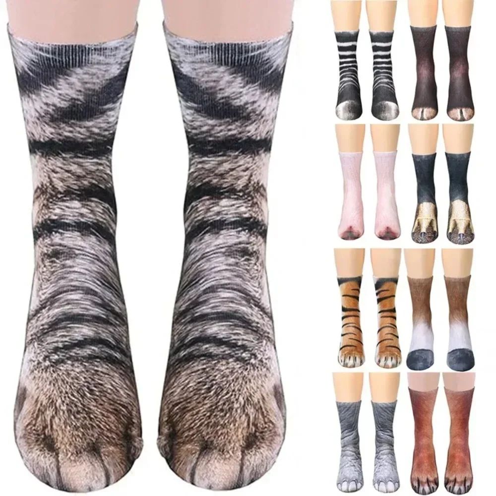 Unisex 3D Animal Paw Socks Crew Novelty Pair For Cosplay And Gag Gifts cat A