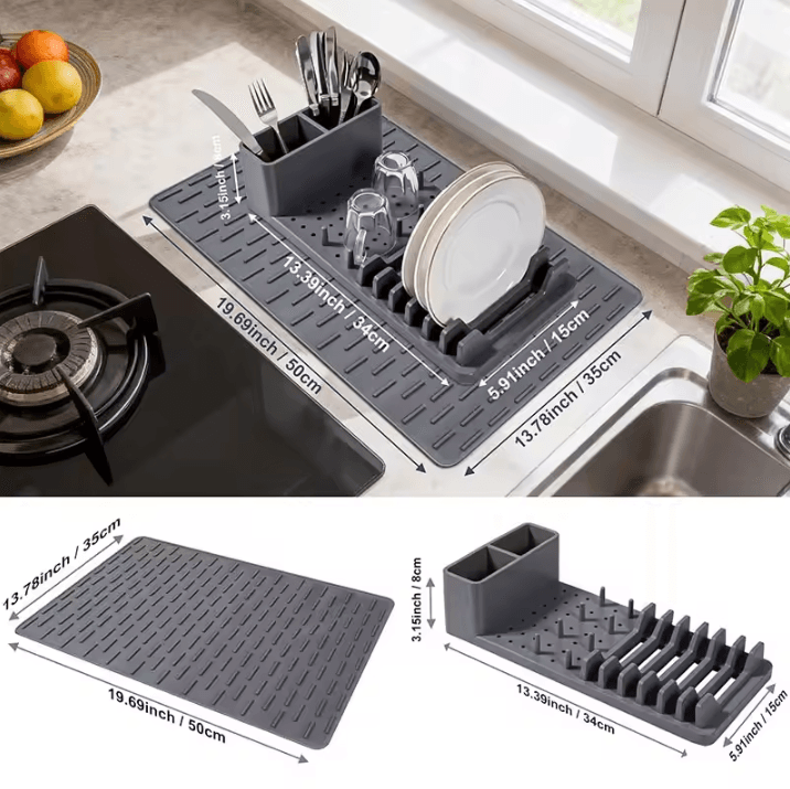 Extra Large Silicone Drying Mat Foldable Non Slip Kitchen Counter Pad gray Mat
