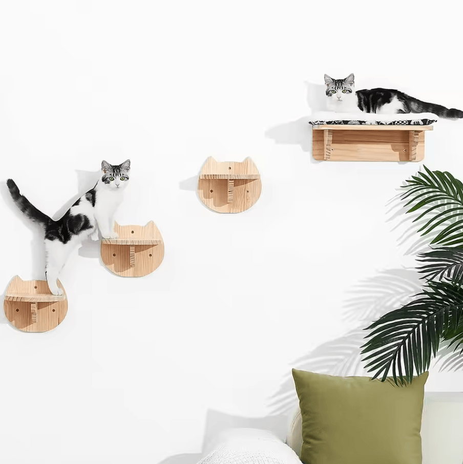 Wall Mounted Cat Shelves With Hammock Sisal Scratching Post And Climbing Ladder set 1