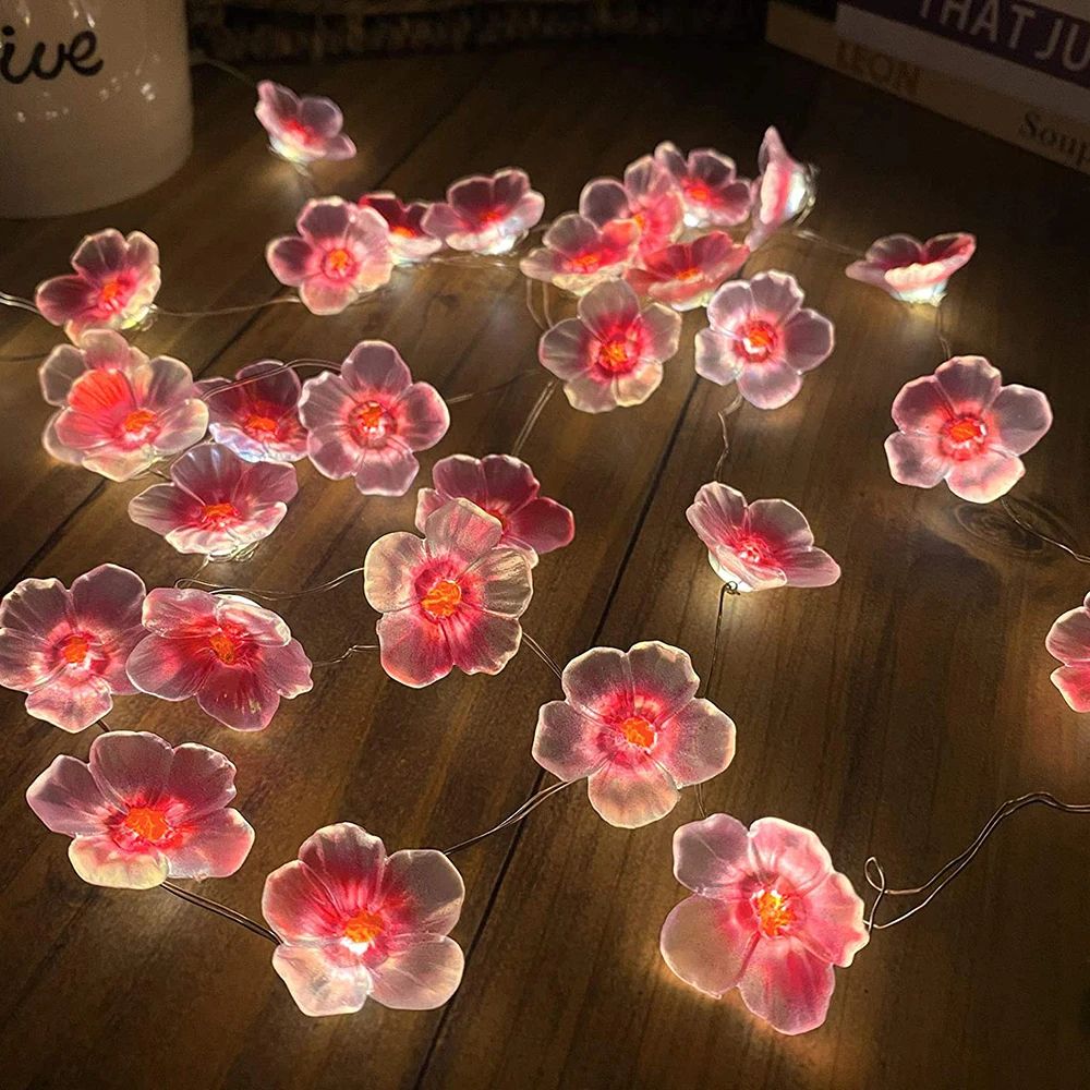 3 M (9.84 Ft) Cherry Blossom Fairy String Lights With 30 LEDs Battery Powered Pink Flower Garland 6.56ft + 20 Leds + Usb