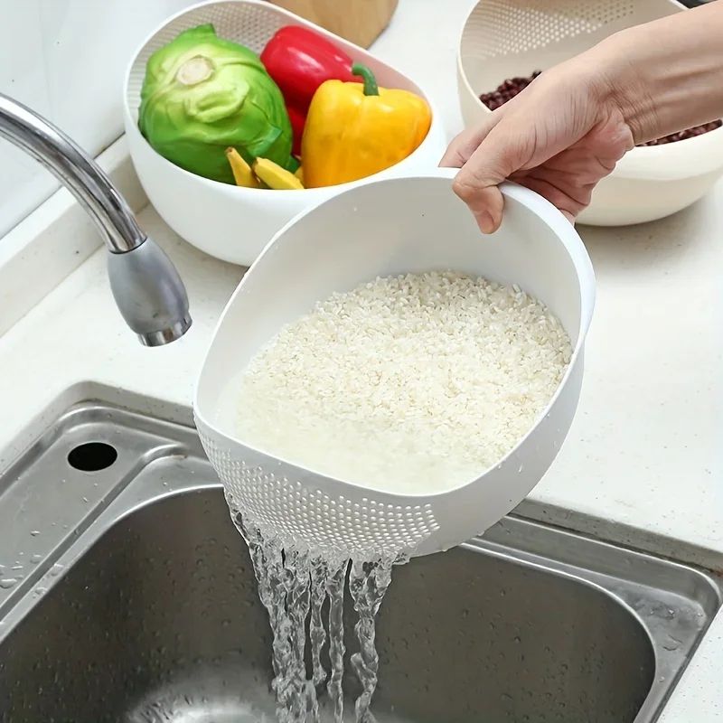 Rice Washing Strainer Bowl With Handles Small Hole Rice Strainer & Kitchen Drain Basket pink