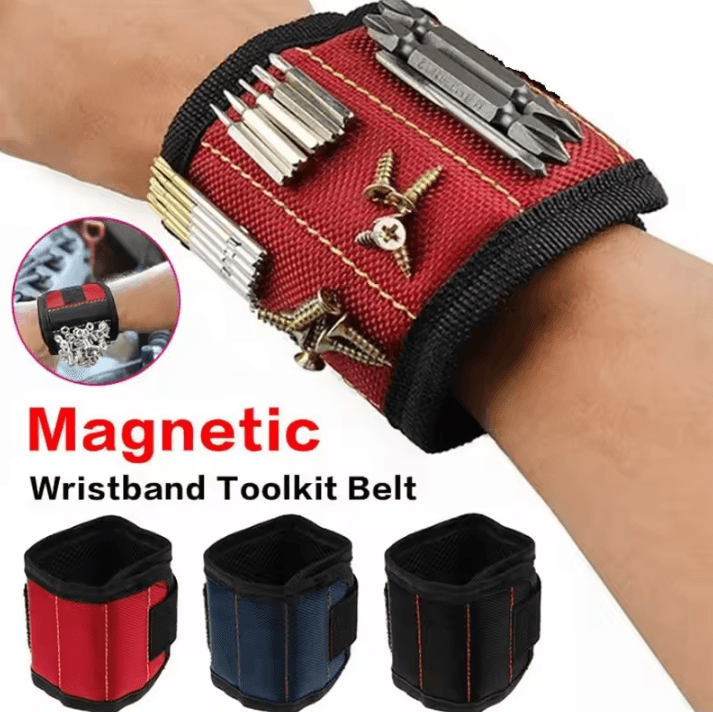 Magnetic Wristband Tool Holder Strong Magnet Wrist Strap For Screws, Nails & Drilling Bits red