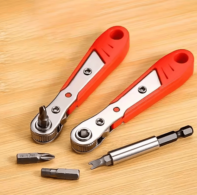 Multifunction Bidirectional Ratchet Screwdriver With Right Angle And Magnetic Wrench Red Compact Tool red