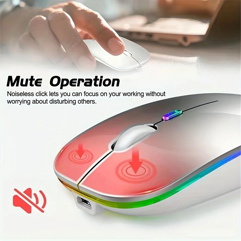Dual Mode Bluetooth Wireless Mouse Rechargeable Silent LED Ergonomic Mouse For Laptop And PC gray
