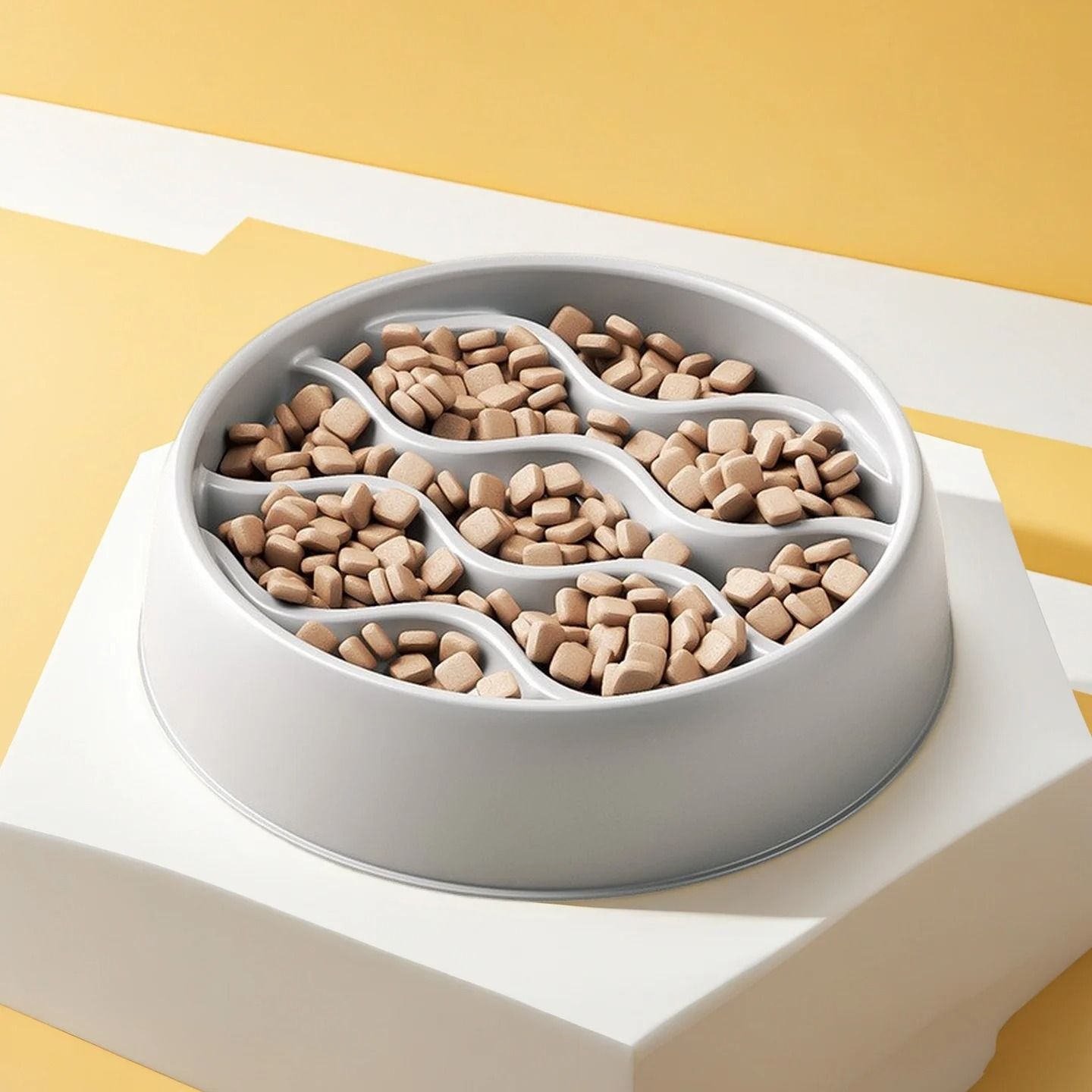 Professional Fashion Slow Feeder Dual Cat Bowl Set white