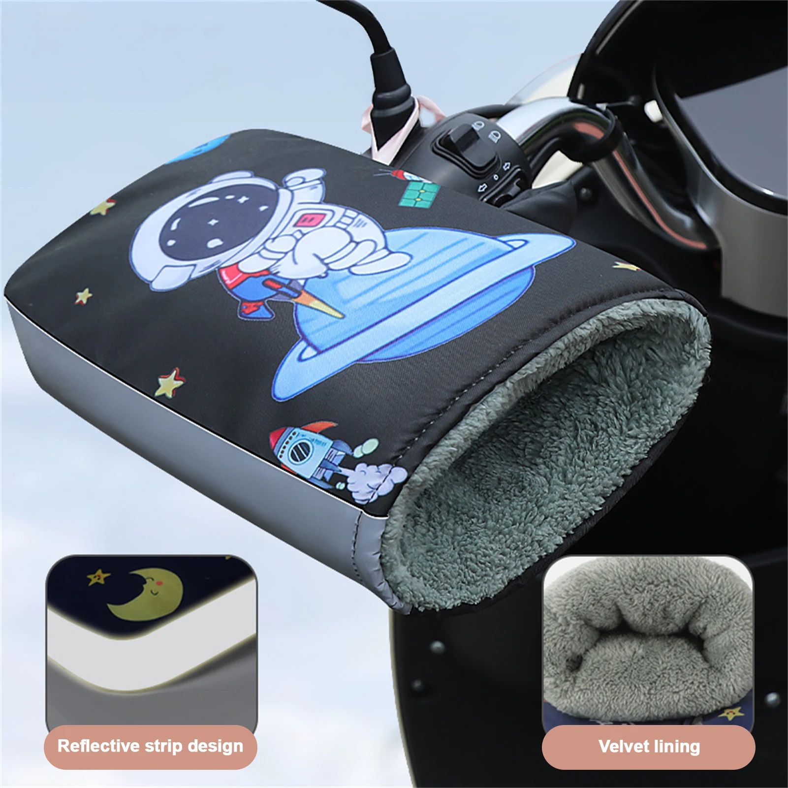 Winter Motorcycle Handlebar Covers | Warm Windproof Reflective Hand Guards For Scooter, E Bike, Mountain Road Riding pure Black