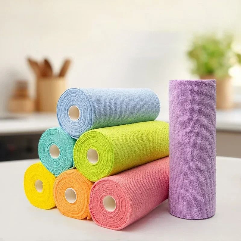 Reusable Microfiber Cleaning Wipe Roll Kitchen Cloth Paper Towel Alternative red (big)