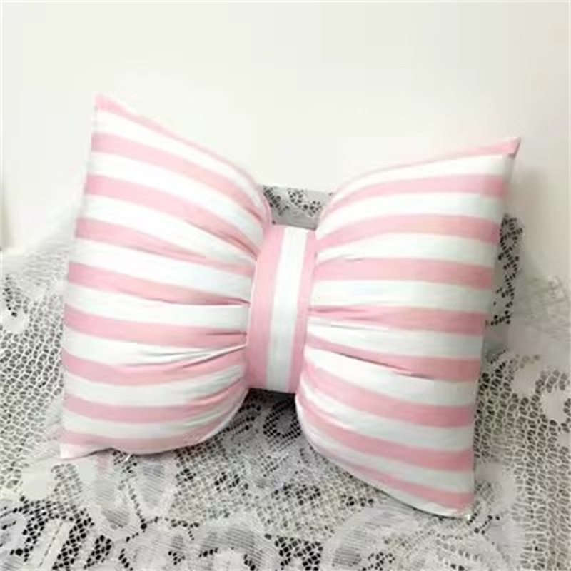 Stripe Bow Pillow Sofa Back Cushion Office Lumbar Pillow Photography Cushion white 25x18cm