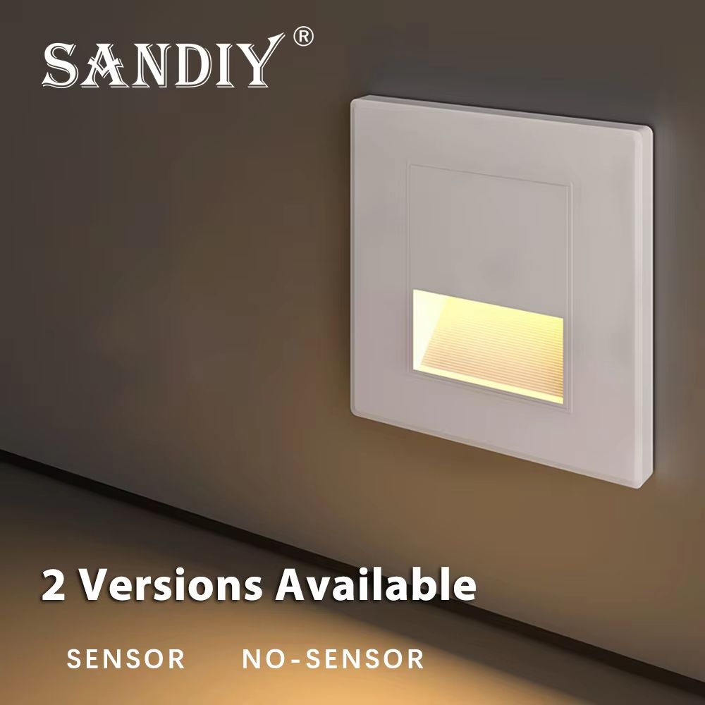 Smart Motion Sensor LED Recessed Stair & Wall Night Light 110V 220V sensor Gold With Box 1w warm White (2700 3500k)