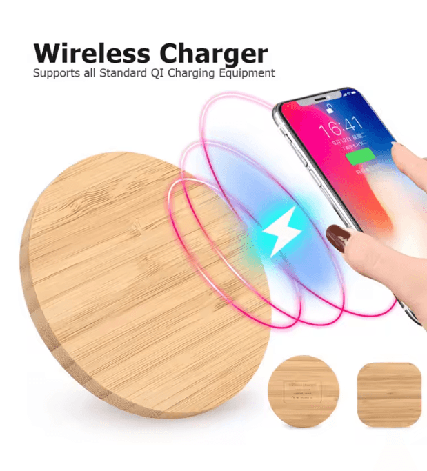 Bamboo Wireless Charger Fast Charging Pad 15W Qi Compatible 15 W