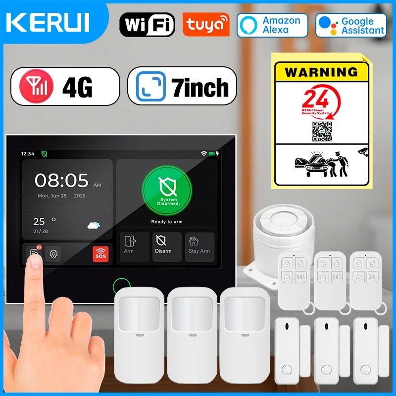 KERUI 4G WiFi Home Alarm System Tuya Smart Wireless Security Kit With 7 Inch Touch Screen kit 5