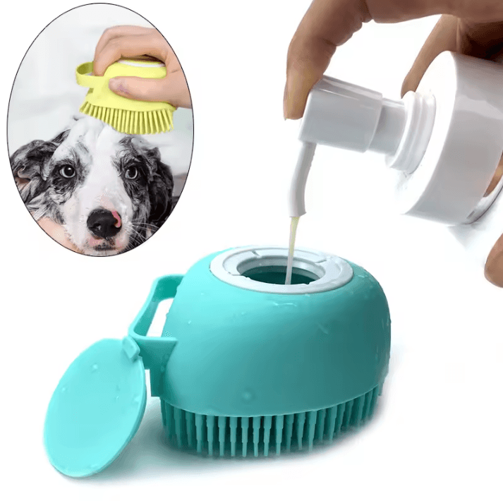 Silicone Pet Bathing & Massage Gloves Soft Safety Grooming Brush For Dogs & Cats square Pink