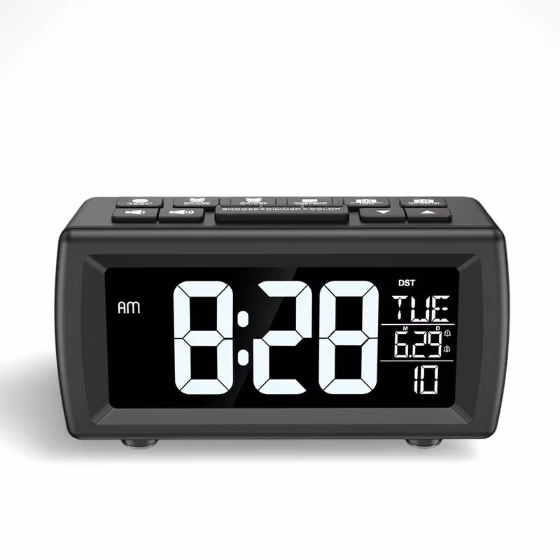 FM Radio Alarm Clock Retro Digital Desk Clock With 7 Color Font And Date Week Display black