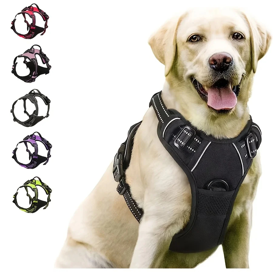 Reflective No Pull Dog Harness, Front Clip For Large Dogs, Heavy Duty, Easy Control Handle blue l