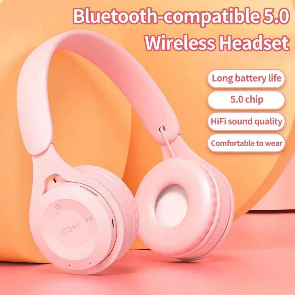 Cute Bluetooth 5.0 Wireless Headphones With Noise Reduction, Stereo Gaming Sports Headset, Built in Mic For Calls white