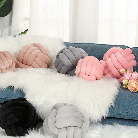 Luxury Glossy Accent Pillow With Tassel Details, Braided Cord Knot Ball Cushion For Sofa, Bohemian Style Throw Pillow beige