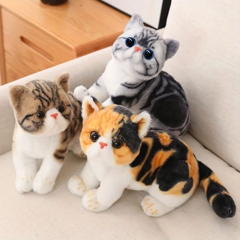 Lifelike American Shorthair Cat Plush Toy Realistic Stuffed Kitty Doll For Home Decor, Kids, Stress Relief Gift tangerine