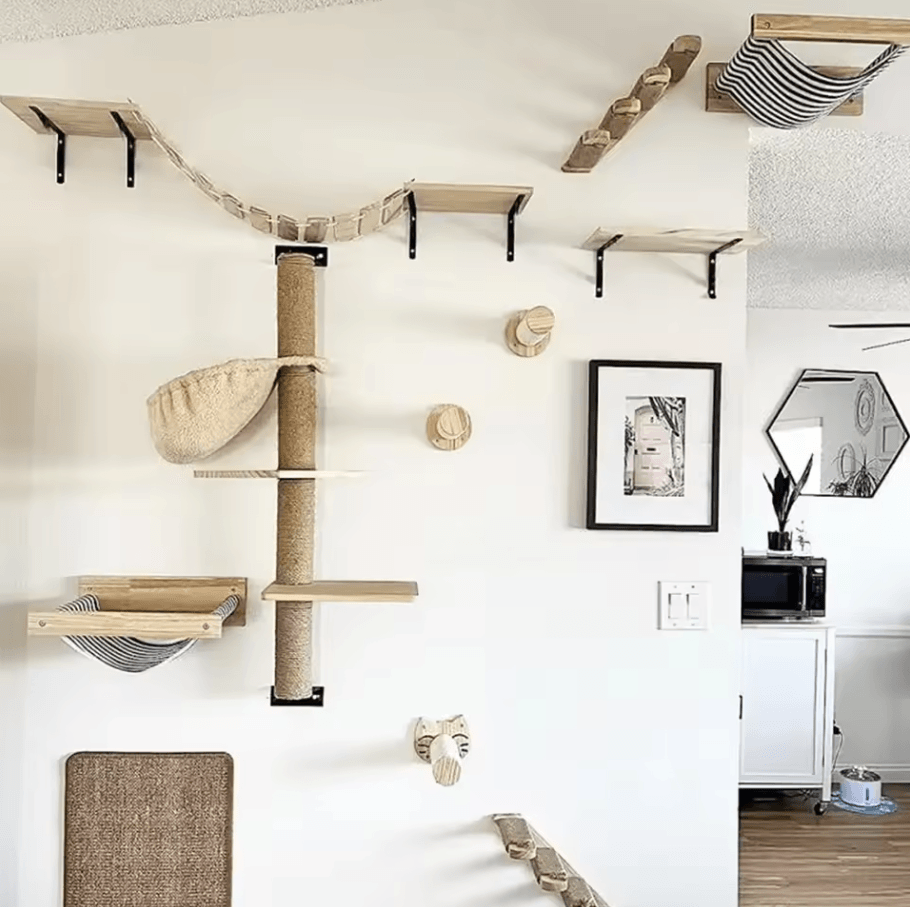 Wall Mounted Cat Climbing Frame With Ladder Hammock And Sisal Scratching Post For Indoor Cats cloud Pedal