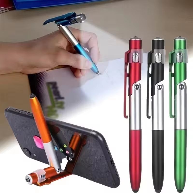 4 in 1 Multifunction Ballpoint Pen With LED Light And Foldable Phone Holder green