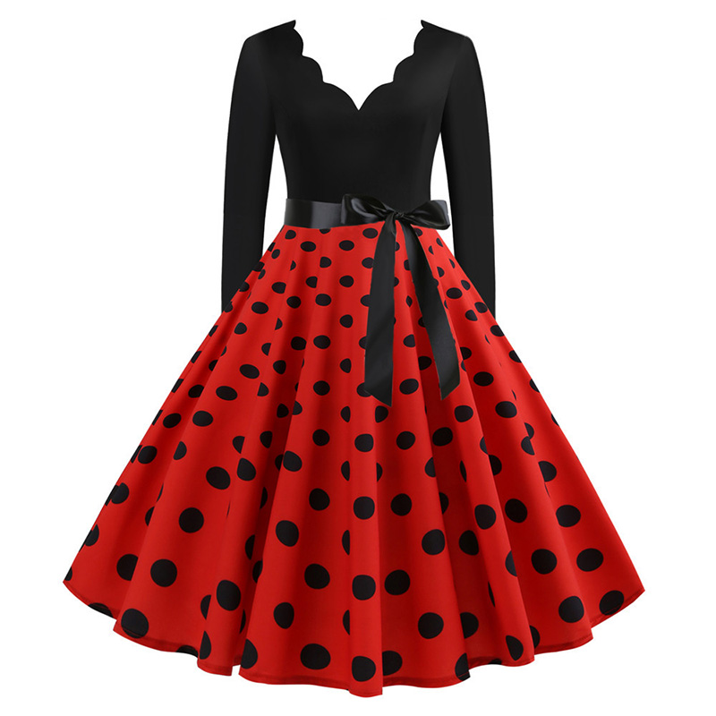 Black Vestidos Sleeve Polka Dot Dress Spring Autumn, Elegant New Year Party Dresses white s