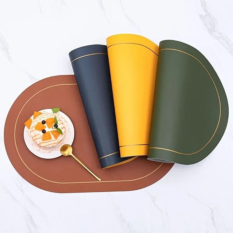 Nordic Style PU Leather Placemats Waterproof & Heat Insulating Dining Table Set green 4 Pcs