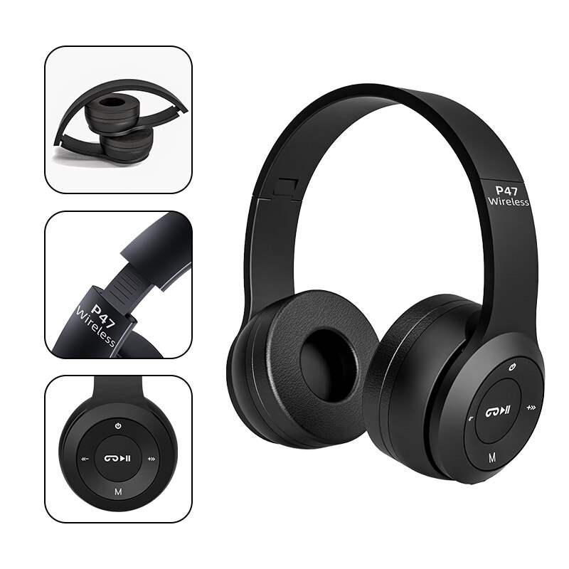 P47 Wireless Headphones, Bluetooth 5.0 Earphones, Foldable HIFI Stereo Bass, For Music Gaming, Kid Girl Earphone white